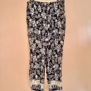 Coldwater Creek Women's Black Brown Floral Lightweight Pants - Size Medium